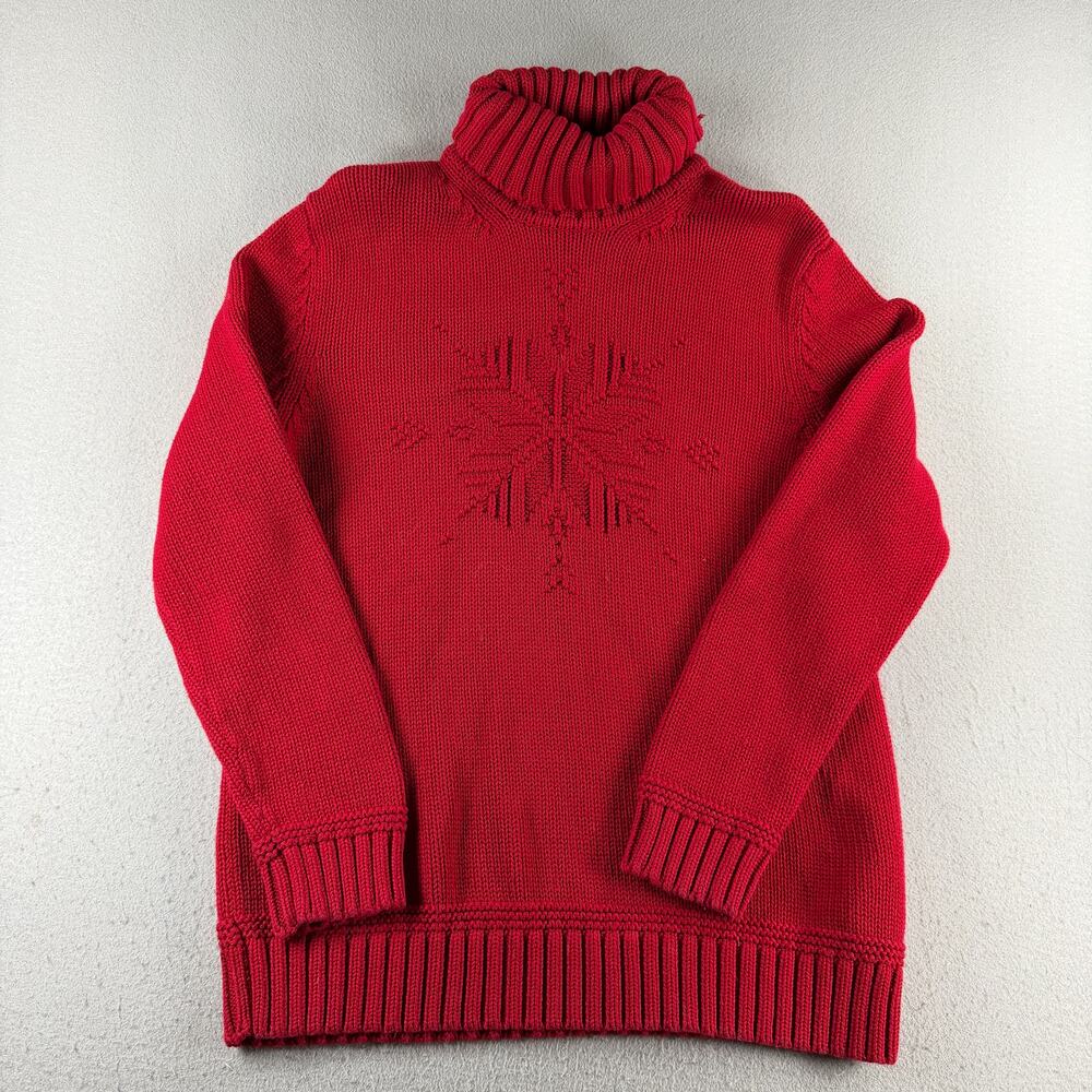 Lauren Ralph Lauren Sweater Womens L Red Cotton Turtleneck Snowflake Knit